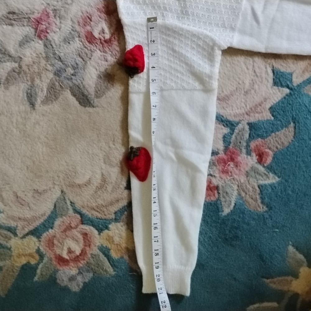 White Pointelle Knit Sweater with Red Strawberry 🍓 Design New!♥️HP♥️ - Picture 6 of 12